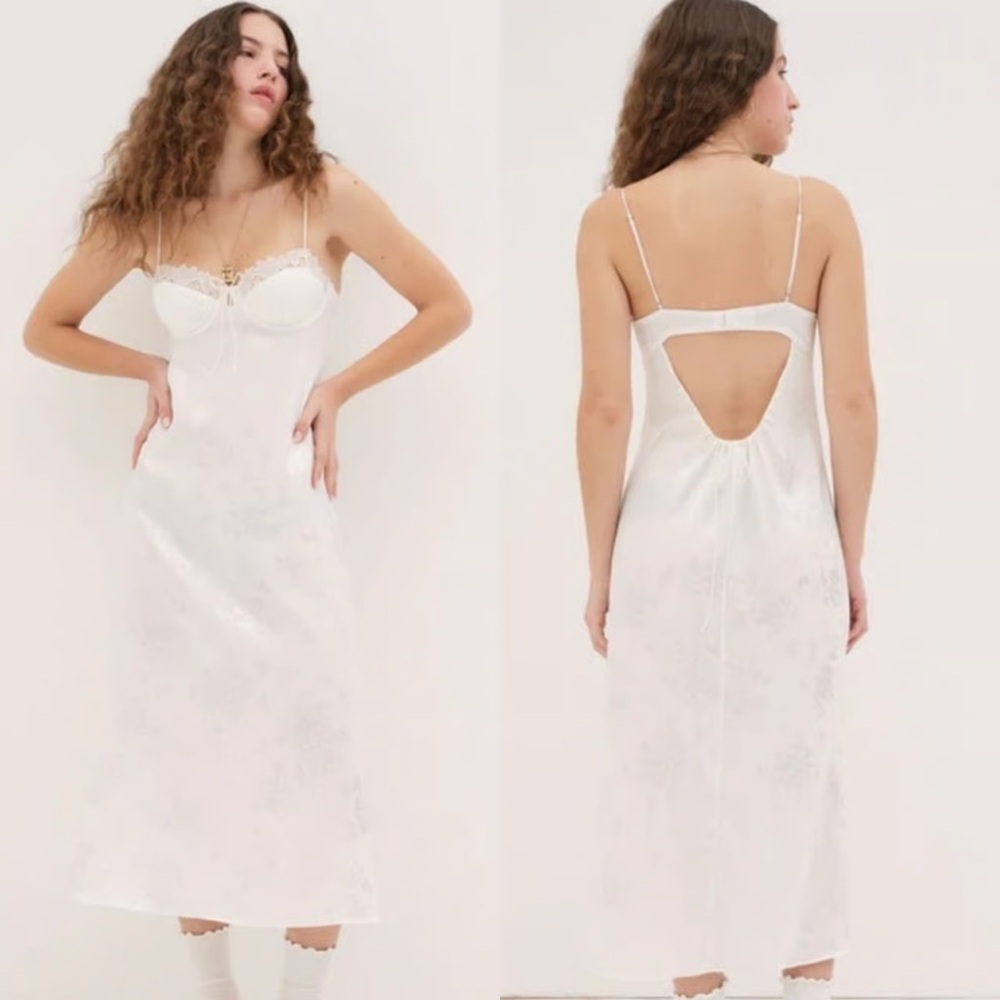 NWT For Love And Lemons Lola White Chemise Midi Slip Dress